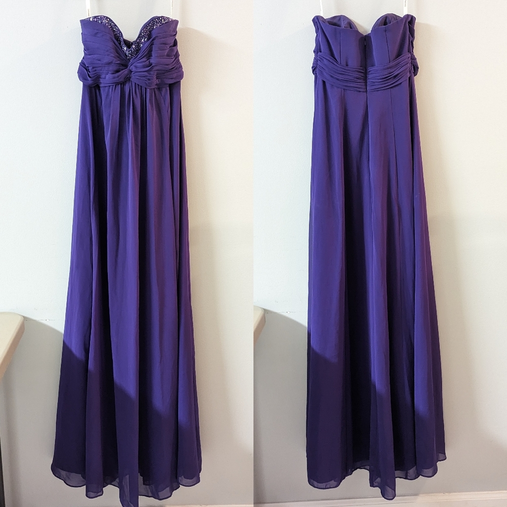 David's Bridal | Strapless Chiffon Long Purple Dress Size 0